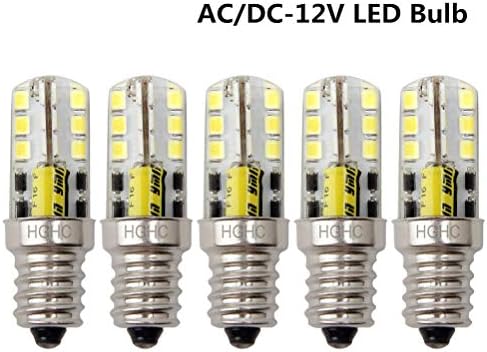E12 12V AC/DC 2W LED Bulb, Daylight White 6000k, 200LM, 20W Halogen Replacement Bulb,Mini Candelabra led Bulb (Pack of 5)