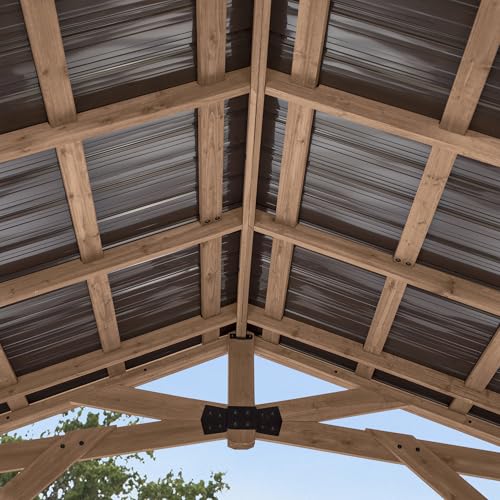 Backyard Discovery Norwood 10' x 10' Cedar Wood Outdoor Gazebo Pavilion with Hardtop Galvanized Steel Peak Roof, Snow Support, Wind Resistance, PowerPort, Shade for Garden, Patio, Deck, Entertaining image 23