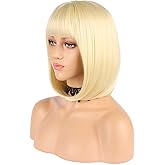 yumtaro Blonde Wigs for Women Synthetic Short Bob Wig with Bangs Glueless Apple Wig Shoulder Length Cosplay Bob Wig for Girls