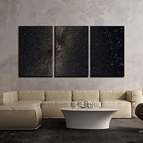 3 Piece Canvas Wall Art - Milk Way in The Night Sky - Modern Home Art Stretched and Framed Ready to Hang - 16"x24"x3 Panels