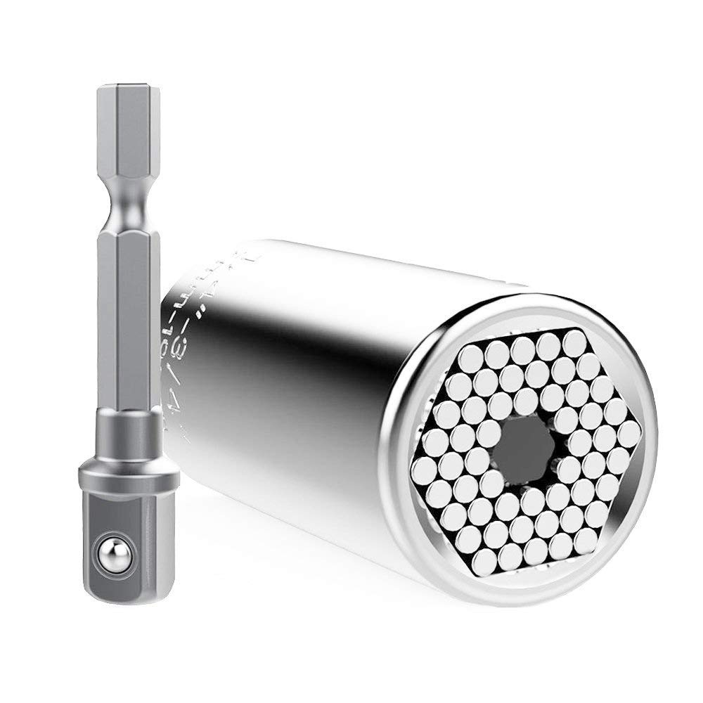 Elivern Universal Socket Set 7-19mm(1/4-3/4 inch),Universal Socket Wrench Adapter Fool Sleeve Piece,Professional Repair Tools(Silver)