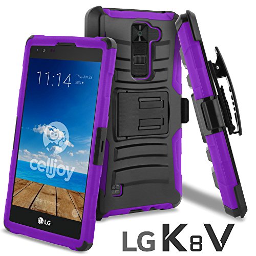 LG K8 V Case, CellJoy [Ultra Rugged] (ShockProof) For LG VS500 / K8V 2016 Verizon Impact Bumper [Heavy Duty] Protection Cover With Kickstand [Locking Swivel Belt Clip Holster Combo] (Purple)