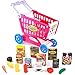 Fajiabao Shopping Cart with Wheels Pretend Play Food Kitchen Grocery Toys Plastic Pink Trolley Supermarket Playset for Kids Toddlers Boys Girls 3 4 5 6 Years Old