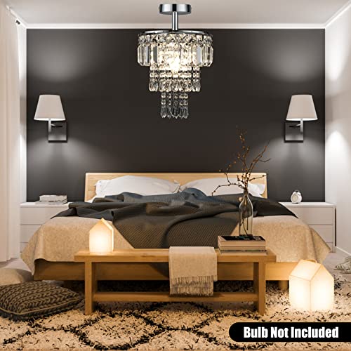 Txlovest Lyming Mini Chandelier, Crystal Chandelier Lighting, 1 Light, Flush Mount Ceiling Light Lamp, H14.13\'\' x W9\'\' Modern Chandelier Lighting Fixtures for Bedroom, Hallway, Bar, Kitchen, Balcony