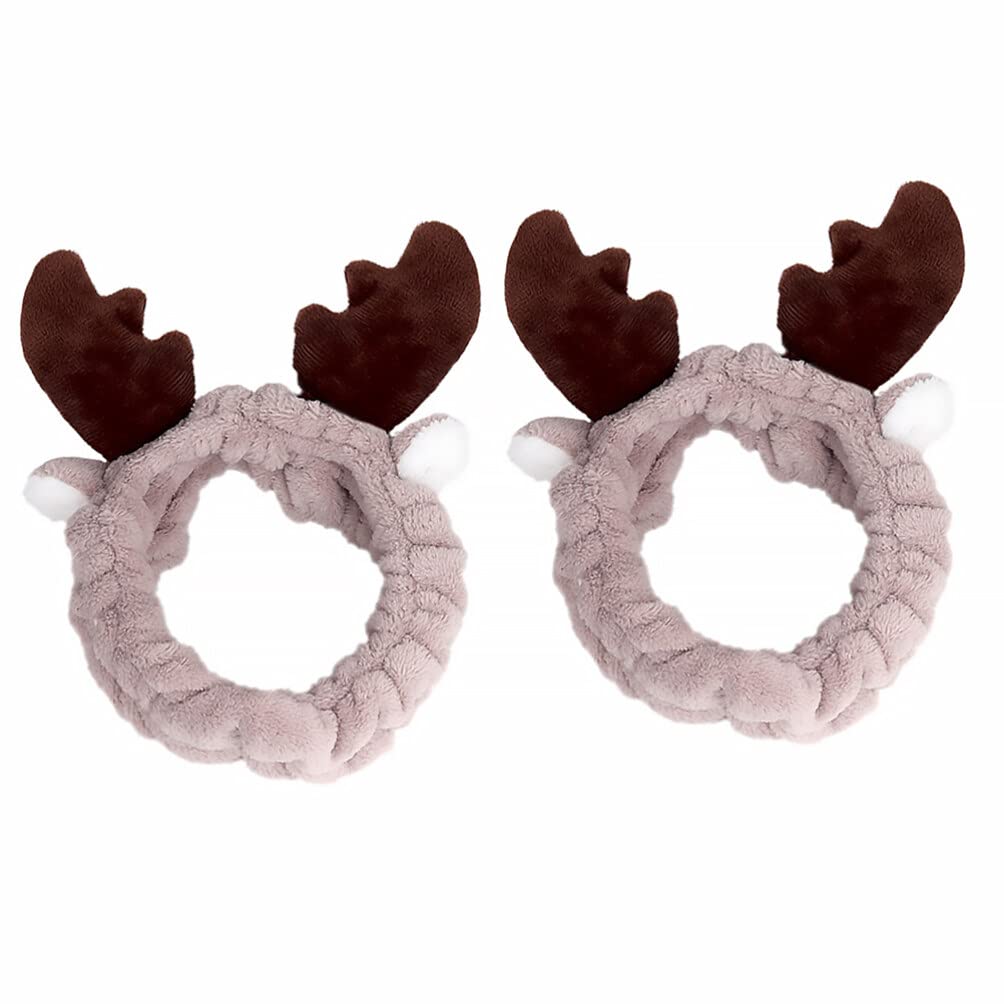 Antler Makeup Headband Christmas Wash Hairband Antlers Soft Hair Band Elk Antlers Elastic Head Wrap for Girls Women Washing Face Shower Skincare Xmas Favors 2pcs