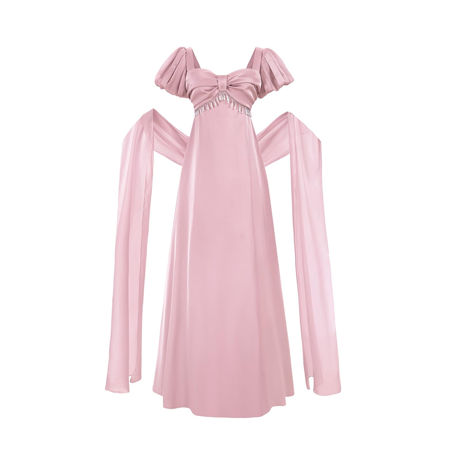 CR ROLECOS Regency Dress Women Satin Regency Costume Empire Waist Tea Party Dress Victorian Gown with Shawl Pink M