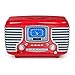 Crosley CR612D-RE Corsair Retro Am/FM Dual Alarm Clock Radio with CD Player and Bluetooth, Red