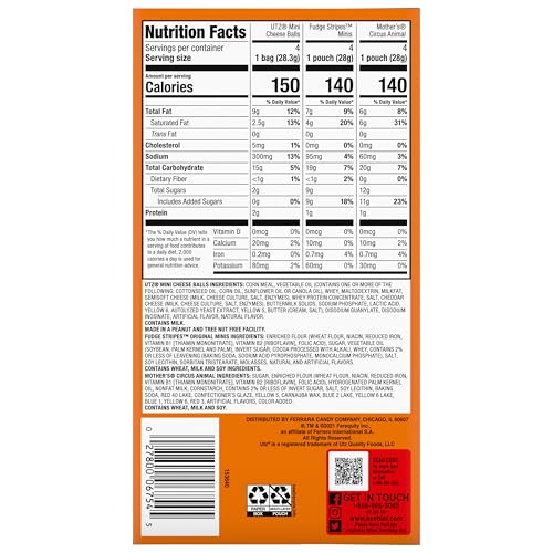 KEEBLER SWEET & SALTY MIX, KEEBLER FUDGE STRIPES, MOTHER’S CIRCUS ANIMALS, UTZ MINI CHEESE BALLS, 1 OZ. (PACK OF 12)