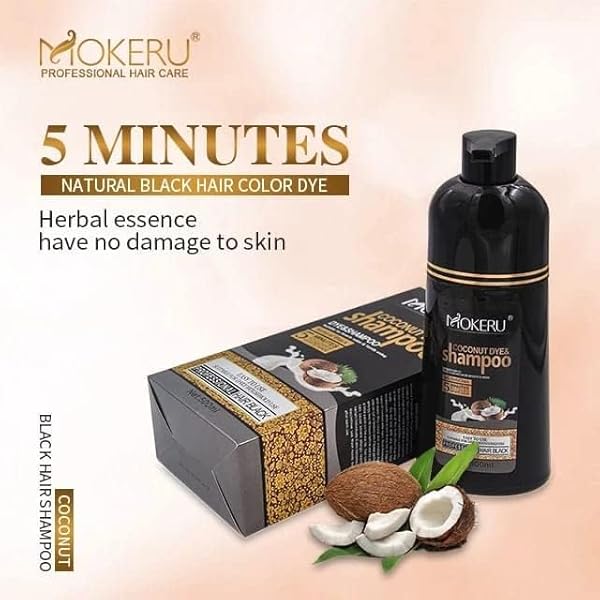 HAIR COLOR DYE SHAMPOO COCONUT MOKERU 3IN 1 LONG LASTING NATURAL BLACK