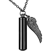 Dletay Cylinder Cremation Urn Necklace for Ashes Memorial Keepsake Pendant with Angel Wing Stainless Steel Remembrance Jewelry