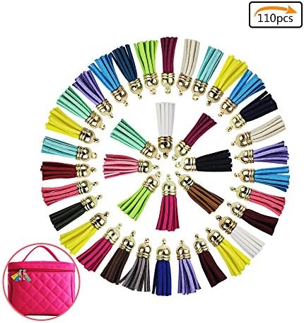 Purture 22 Colors 40MM Leather Tassel Pendants Imitation Suede Tassel with Gold Caps for Jewelry Making, 110 PCS Suede Tassel for DIY Accessory