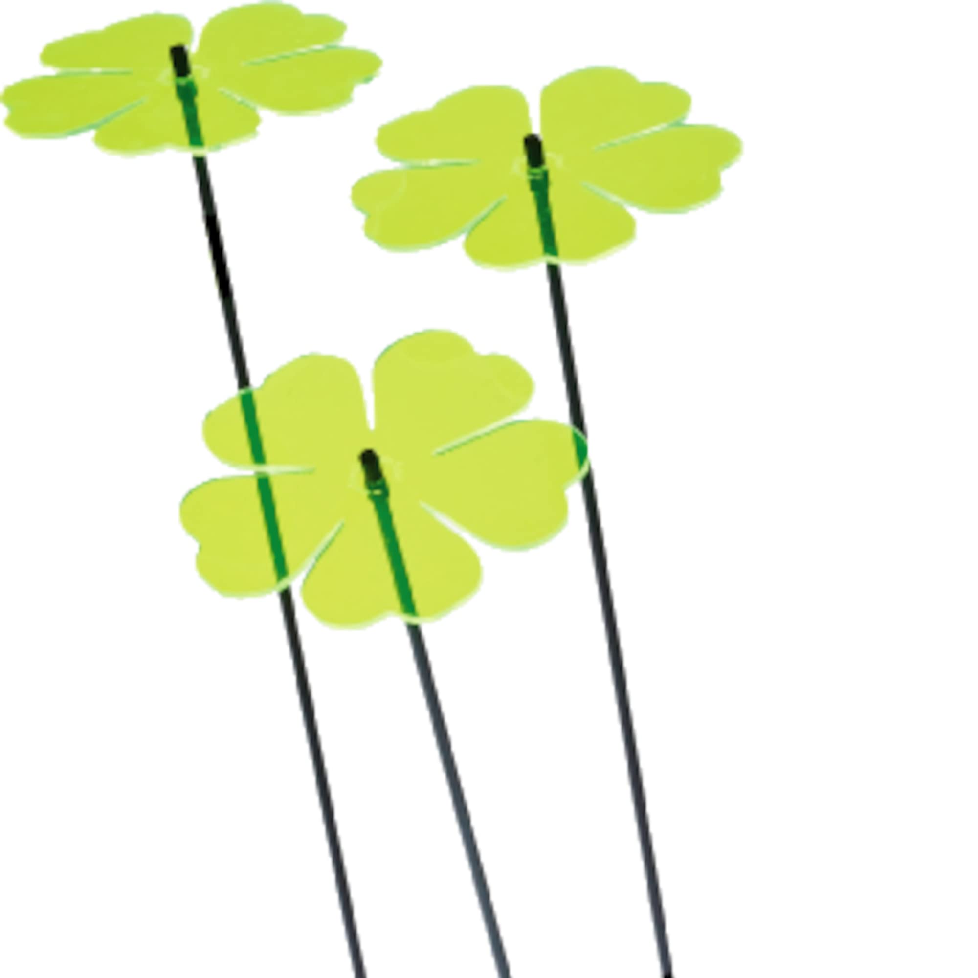 Sun Catcher Garden Decor Double Blossom Set of 3 Large Decorative Garden Stake 75cm,29.5 inch high Outdoor Yard Accessory Gift for Gardener, Colour:fluorescent Green