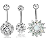 REVOLIA 2-3Pcs 14G Stainless Steel Belly Button Rings for Women CZ Flower Body Piercing Jewelry