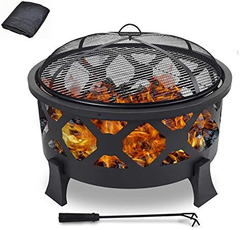 薪焚き火火かき棒 32インチ屋外ファイヤーピット パティオ用 スパークスクリーン暖炉ポーカー防水カバーファイヤーピット 在庫限り