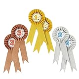 6-Pack Award Ribbons - Rosette Ribbons Award Set - Recognition Awards for 1st, 2nd, 3rd Place of Science Fairs, Ceremonies and Events Certificates, Gold, Silver, Bronze, 7.5 Inches