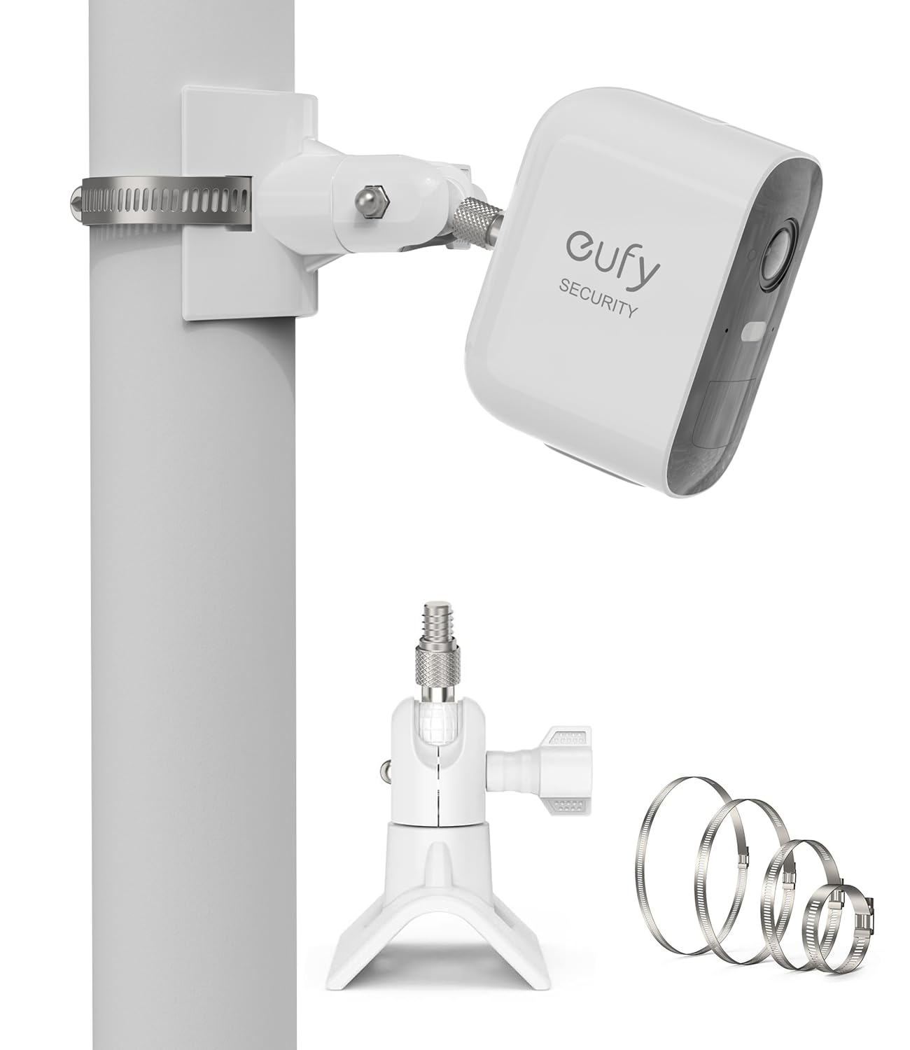 HOLACA Pole Mount Compatible with Eufycam 1/2/2C/2C Pro/3/3C/E, Arl o Pro 2/3/4/Ultra 1&2/Essential Surveillance Cameras, and Other Cameras with 1/4" Thread, White | 1PCS