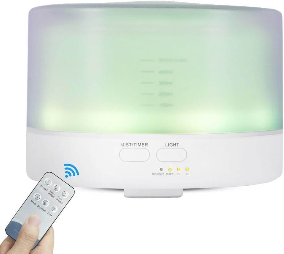 Oil Diffuser 500mL Portable Aroma Diffuser Ultrasonic 7 Color Lights Aromatherapy Diffusers witch Waterless Auto Shut off Function for Bedroom Office Yoga Spa Bedroom Baby Room