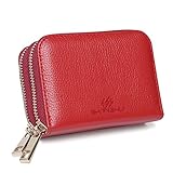 Credit Card Holder,SHANSHUI RFID Blocking Primely Genuine Leather Coin Purse,Twin Golden Metal Zippers Sectioned Concertina 12 Credit Card Case- Gift Boxed for Mother's Gift (Red)