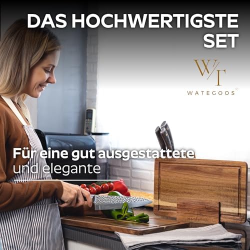 2er Set Schneidebrett Holz aus Akazie Premium mit Halter