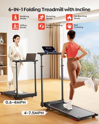 TOPUTURE Walking Pad with Incline, 2 in 1 Treadmills for Home & Office, Under Desk Treadmill, 2.5HP Portable Compact Treadmill with Remote Control, APP & LED Display, Installation-Free