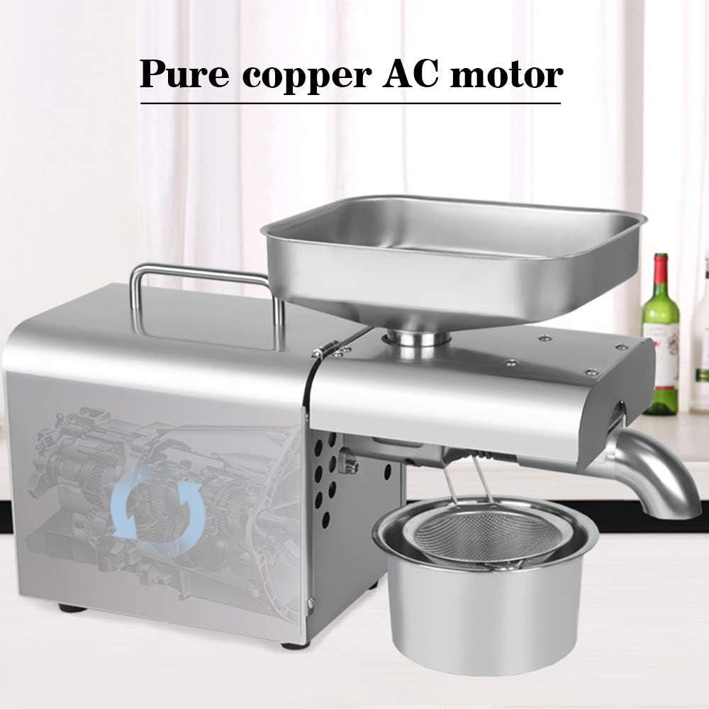 TOPQSC 500W Máquina Prensa de Aceite Acero Inoxidable Inicio Prensa Caliente Extractor automático de Aceite para Semillas de cáñamo de Cacahuete de Lino de Oliva y ricino de Coco y Aguacate: Amazon.es