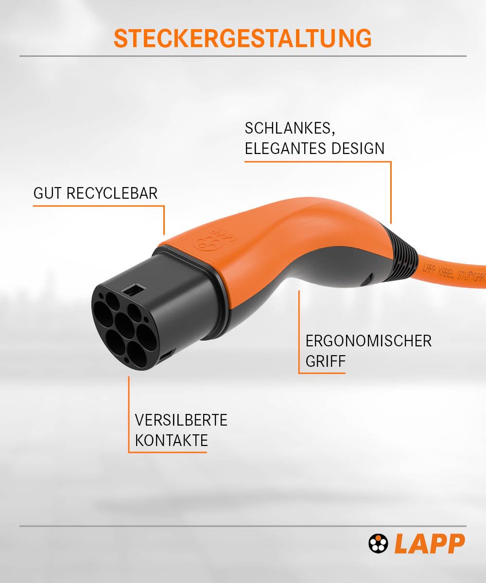 Lapp Mobility Typ 2 Ladekabel 11 KW/Spiralkabel / 20 A / 3-Phasig/E-Auto Ladekabel/Mode 3 / 5m 6