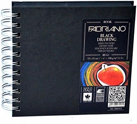 Fabriano Black Drawing Book paper – 190 GSM, 40 Sheets, Squared, Spiral Bound, Size 15X15 cm|Ideal for drawing, sketching, Mandala, Charcoal, graphite, pastel, and pen