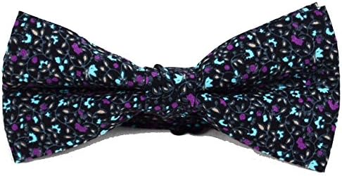 Men's Black Multicolor Cotton Floral Print Wedding Banded Formal Novelty Bow Tie & Gift Bag