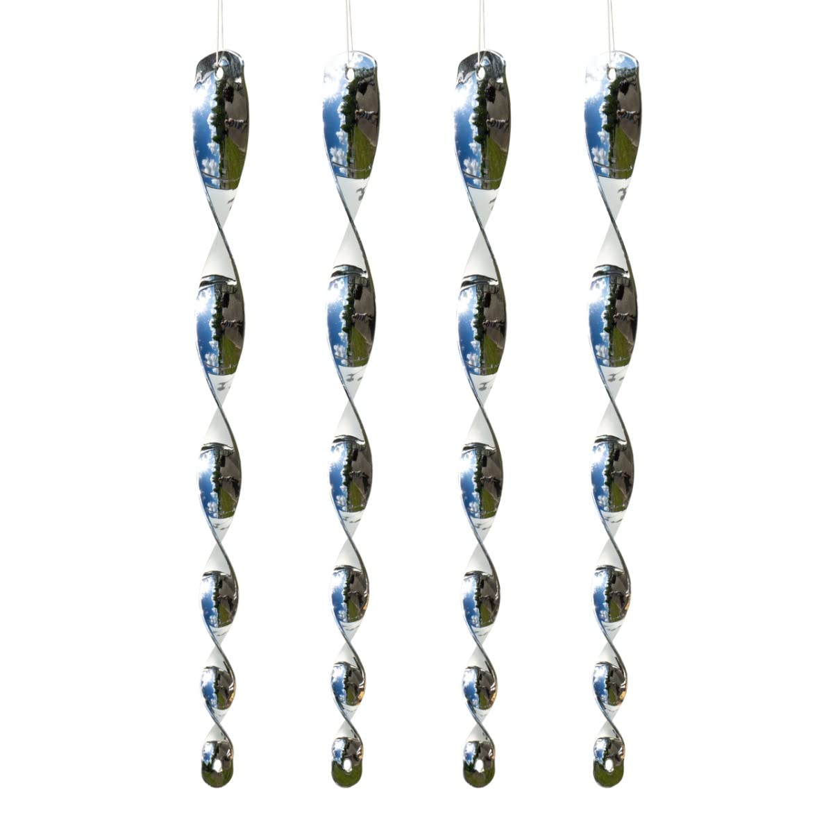 MIC CIM plastic wind chime for bird deterrence - Pirouette wind spiral 29cm silver [set of 4] - bird deterrent weatherproof and light reflecting - incl. suspension
