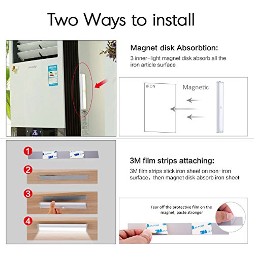 Wireless Motion Sensor Cabinet Light Drawer Closet Lights,USB Rechargeable 10 LED Cabinet Lighting,Magnetic Removable Stick-On Anywhere for Wardrobe/Stairs/Closet/Drawer, Warm White, 2 Pack - Thumbnail 7
