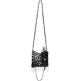 1920s Flapper Handbag – Black Sequin Charleston Bag with Beads, Pearls & Feather – Fancy Dress Accessory for Gatsby, Carnival, Costume Party & Theatre – 19 x 19 cm