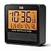 HITO 3.7” Atomic Travel Alarm Clock with Solar Panel, Date Day Indoor Temperature Humidity, Amber Backlight- Battery Operated