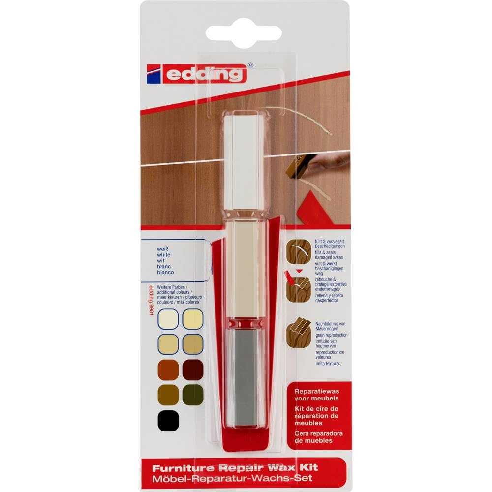 edding 8901 furniture repair wax kit - white - for filling in and repairing scratches and holes on furniture and other wood surfaces