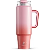 Meoky 40 oz Tumbler with Handle and Straw, Insulated Tumbler with Lid and Straw, Stainless Steel Travel Mug, Keeps Cold for 34 Hours, 100% Leak Proof, Fits in Car Cup Holder (Flamingo)