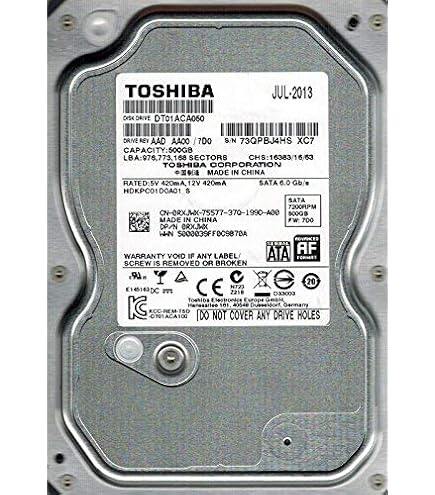 Amazon.com: Toshiba 500GB 7.2K 3.5 SATA 3.5-Inch Internal Hard