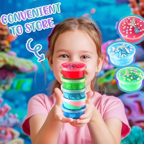 Beauenty Mermaid Slime Kit，Diy Slime Making kit for Kids,Mermaid Toys for Girls，Amazing Slimes to Make Butter Cloud & Foam Slimes,Fun Christmas New Year Birthday Gifts for Kids (style 1)