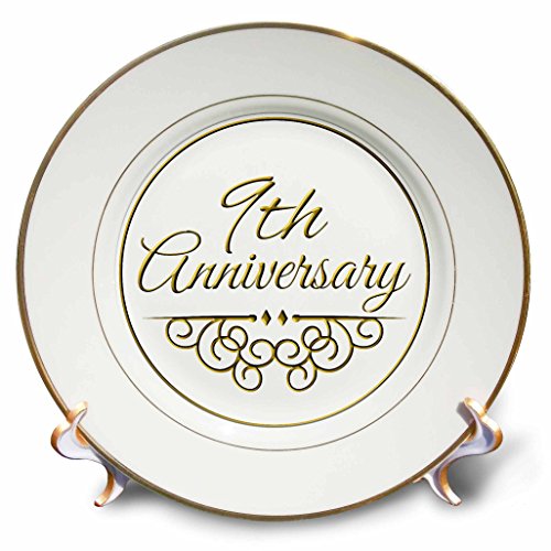3dRose cp_154451_1 9th Anniversary Gift Gold Text for Celebrating Wedding Anniversaries 9 Ninth Nine Years Together Porcelain Plate, 8-Inch