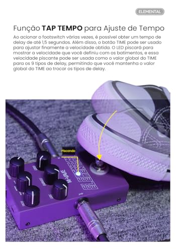 KINGSTER M-VAVE VEDO Pedal de Delay Digital Elemental: 9 Efeitos de Atraso, Modos TAP/HOLD, Alimentação USB/DC 9V, Design em Ferro Roxo Resistente - Perfeito para Guitarra, Baixo