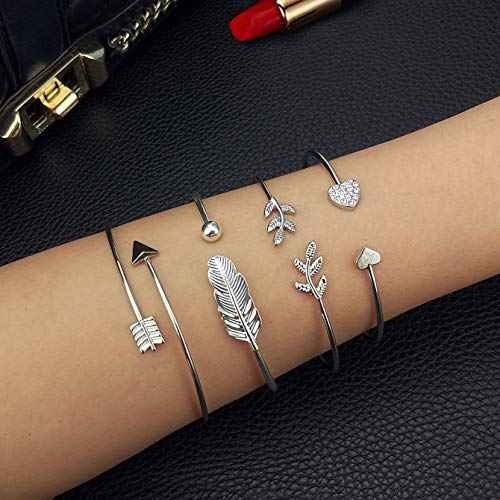 Suyi 4 Pcs Adjustable Cuff Bracelet Open Wire Bangle Stackable Wrap Bracelet Set for Women Girls Silver