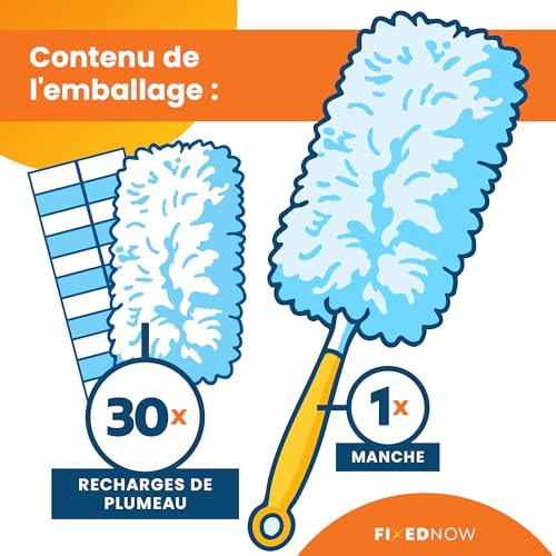 FixedNow XXL Swiffer Compatible Duster Feather Kit 30 Replacement Cloths | Duster Kit with Handle for Dry Cleaning | Wiper Refill for Home and Car
