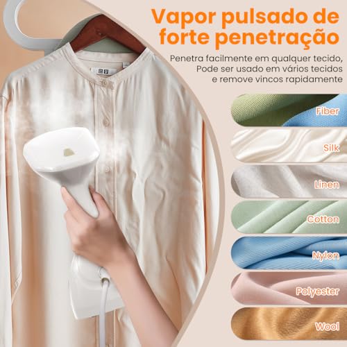 QFUN 127V Vaporizador de Roupas e Passadeira a Vapor Portátil 2 em 1 1200W – Aquece em 30s, Kit Viagem com Acessórios, Funciona como Ferro a Vapor Portátil