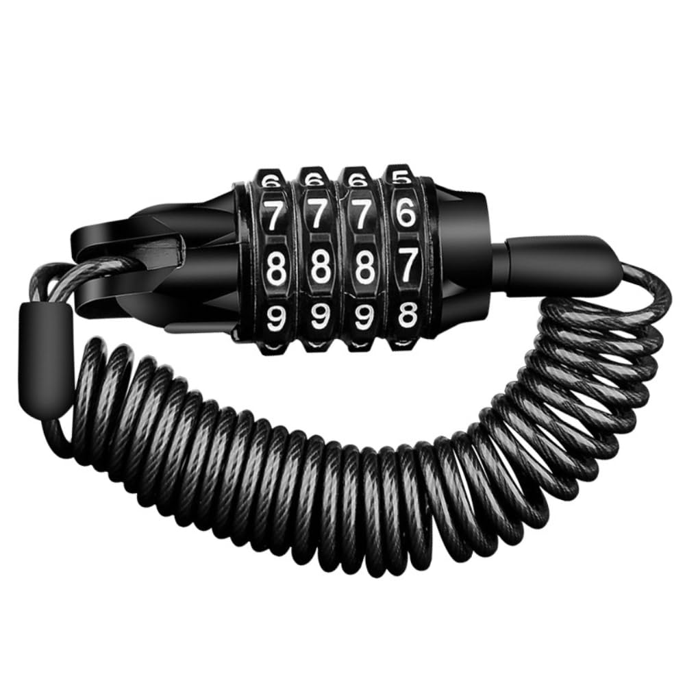 YiYaO Bicycle Lock Cable with Combination Code 150 cm / 4 mm, Very High Security, 4 Digit Code, Black