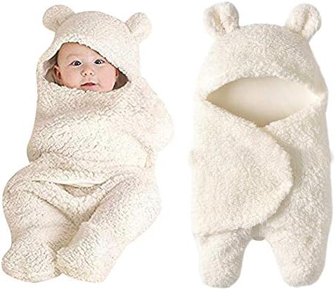 Newborn Baby Sleeping Bag Boys Girls Cute Cotton Plush Receiving Blanket Wrap Swaddle Warm Receiving Blanket Sleep Sack Stroller Wrap for Baby Photography Props Bath Towel (Beige)