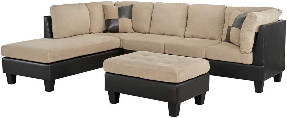 Casa Andrea Modern 3-Piece Microfiber and Faux Leather Sofa and Ottoman Set, 102" W (Beige): Furniture & Decor