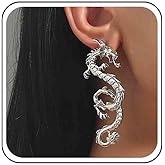 Allereyae Vintage Dragon Drop Earrings Ancient Dragon Dangle Earrings Punk Exaggerated Dragon Earrings Gold Animal Stud Earrings Jewelry for Women (Gold)