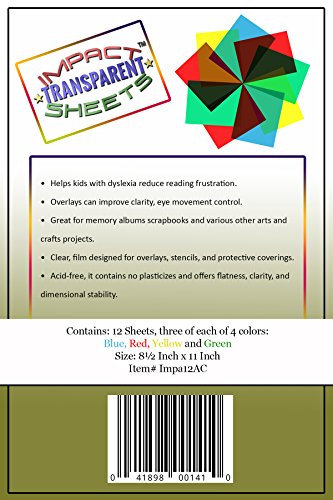 12 Pack - Color Overlays, Transparent Colored Film Plastic Sheets, Correction Gel Lighting Filter, Full Page 8Â½â€ x 11â€, Assorted Colors
