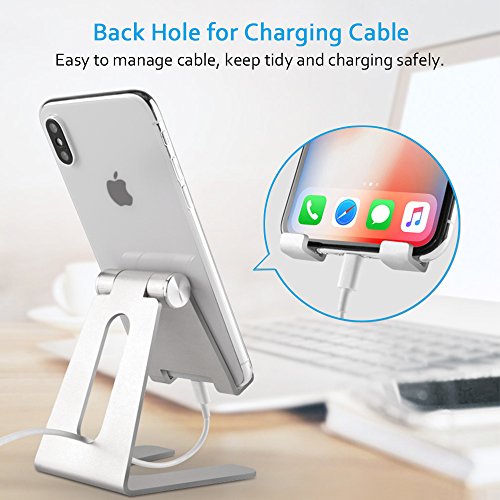 Cell Phone Stand, iPad Mini Stand, Comsoon Universal Adjustable Holder, Cradle, Charging Dock for all Smartphone, iPhone X/ 8 Plus, Note8, Switch & Kindle Reading, Facetime & Live Stream (Sliver)