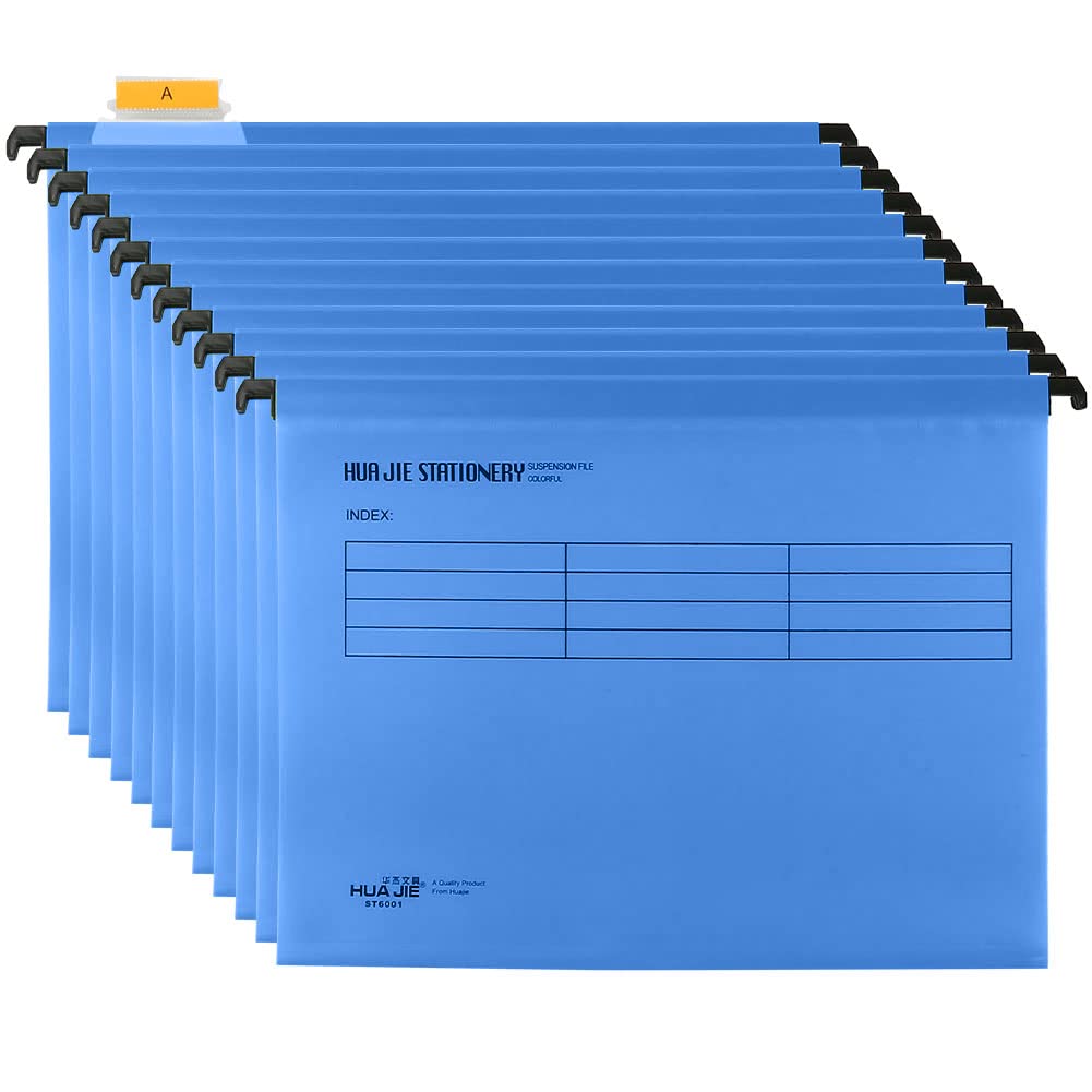 A4 Suspension Files with Tabs and Card Inserts for Filing Cabinets, Polypropylene A4 Hanging Filing Storage Folders Interior Folders for Office Home School (Blue, Pack of 12)