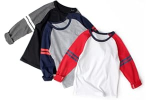 QIN.ORIANNA Boys Casual Long Sleeve Crew Neck Cotton Dinosaur Printed Tops T-Shirts 3 Packs Set 1-7T