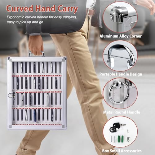 ybaymy 48 Slots Cell Phone Locker Cabinet Aluminum Alloy Pocket Chart Locker Box Wall-Mounted/Freestanding Cell Phones Storage Cabinet with Lock and Handle for Classroom Office Conference Gym